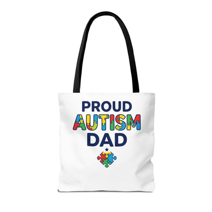 Proud Autism Dad Tote Bag — Colorful Puzzle-Heart Support Gift