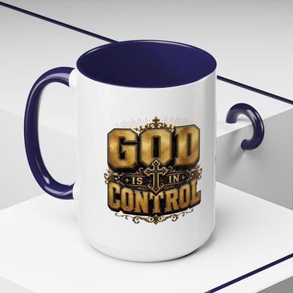 God Is In Control Accent Coffee Mug – Inspirational Christian Religious Coffee Cup
