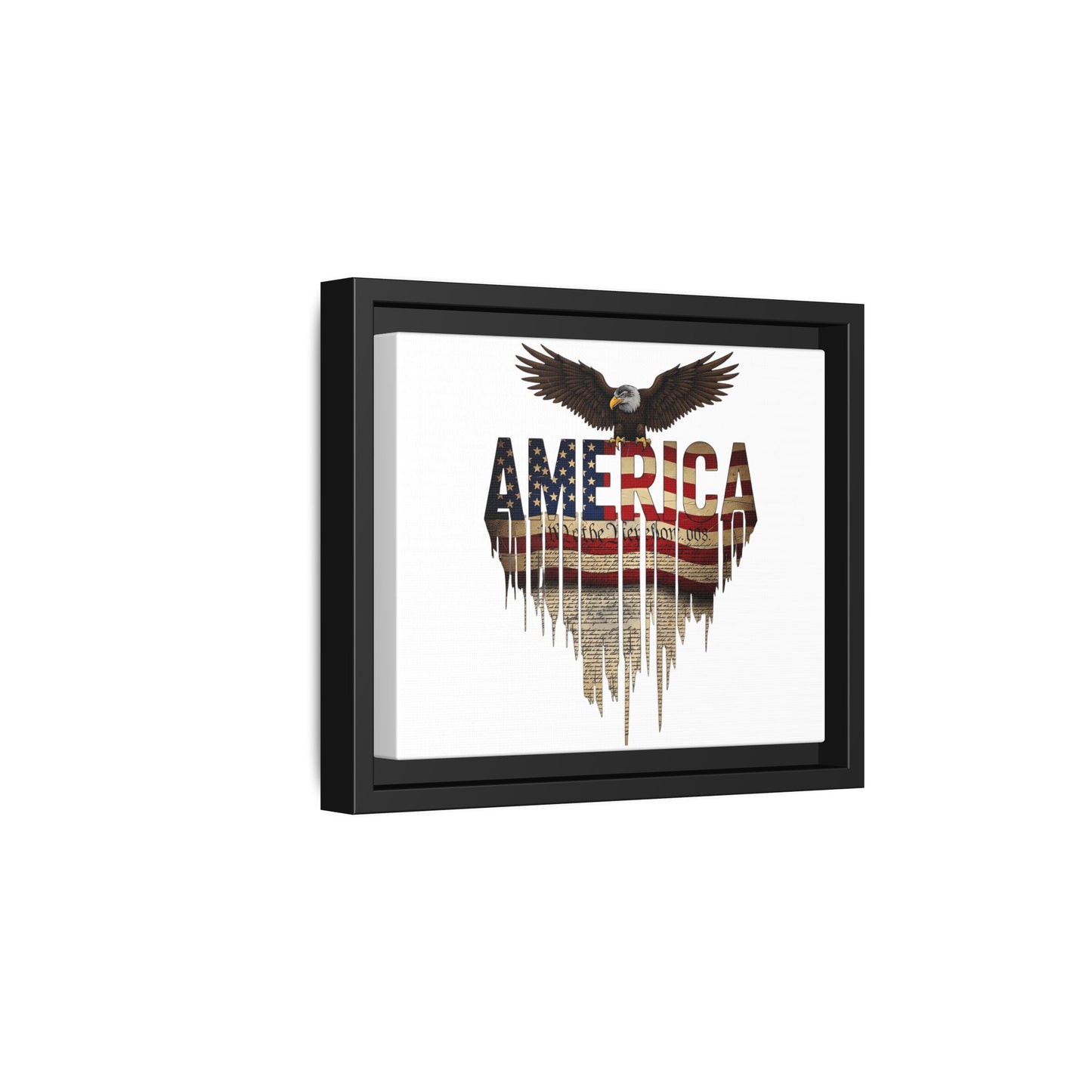 America Eagle Matte Canvas Framed Wall Art — Patriotic USA Flag Typography Print