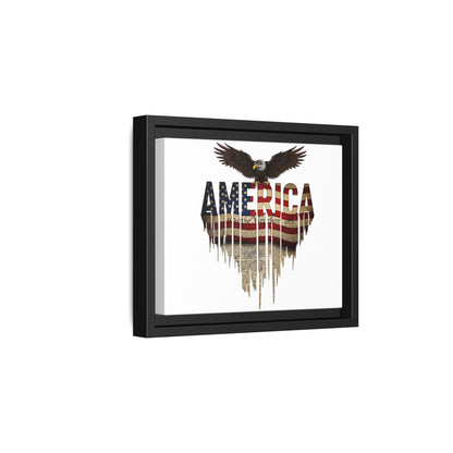 America Eagle Matte Canvas Framed Wall Art — Patriotic USA Flag Typography Print