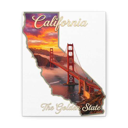 California Golden State Canvas Wall Art — Golden Gate Bridge Sunset