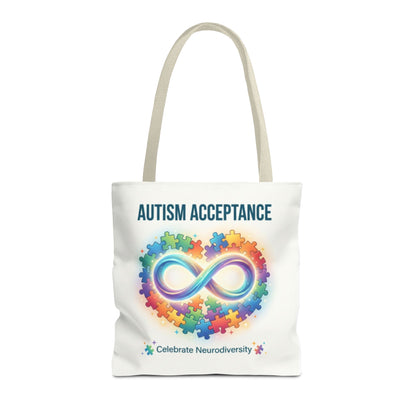 Autism Acceptance Tote Bag — Rainbow Neurodiversity Infinity Puzzle Design