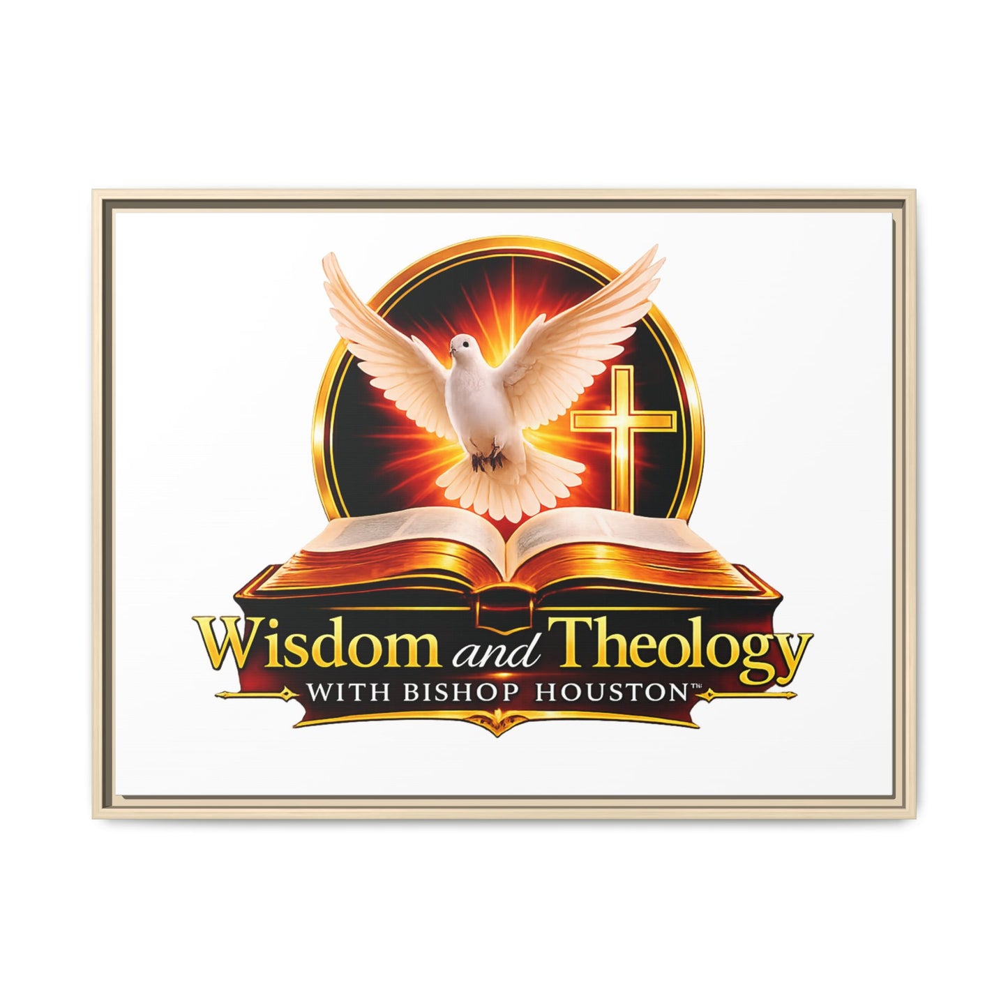 Framed Canvas Print — "Wisdom and Theology" Dove & Bible Wall Art