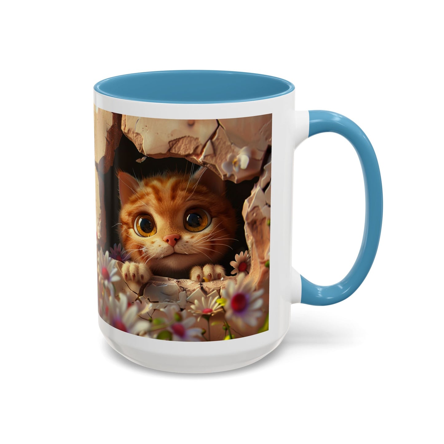 Cute Peekaboo Kitten Accent Coffee Mug — 11/15oz Floral Cat Gift