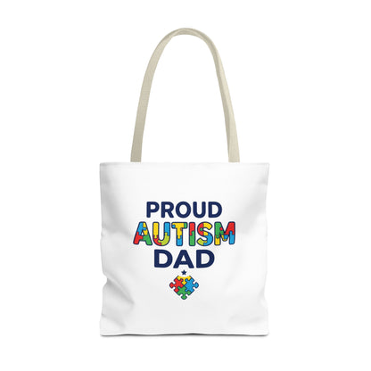 Proud Autism Dad Tote Bag — Colorful Puzzle-Heart Support Gift