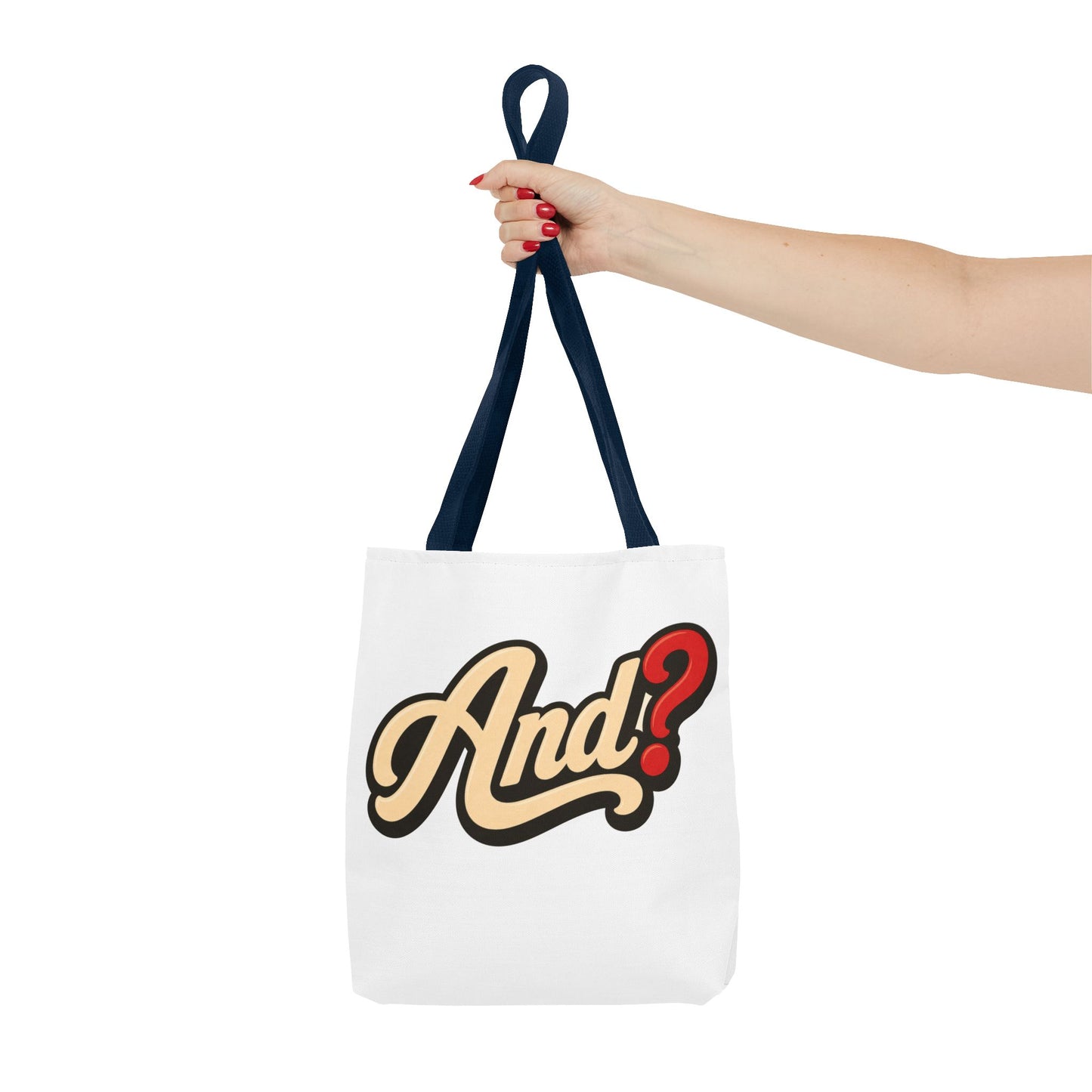 And? Graphic Tote Bag — Retro Script Question Mark Design