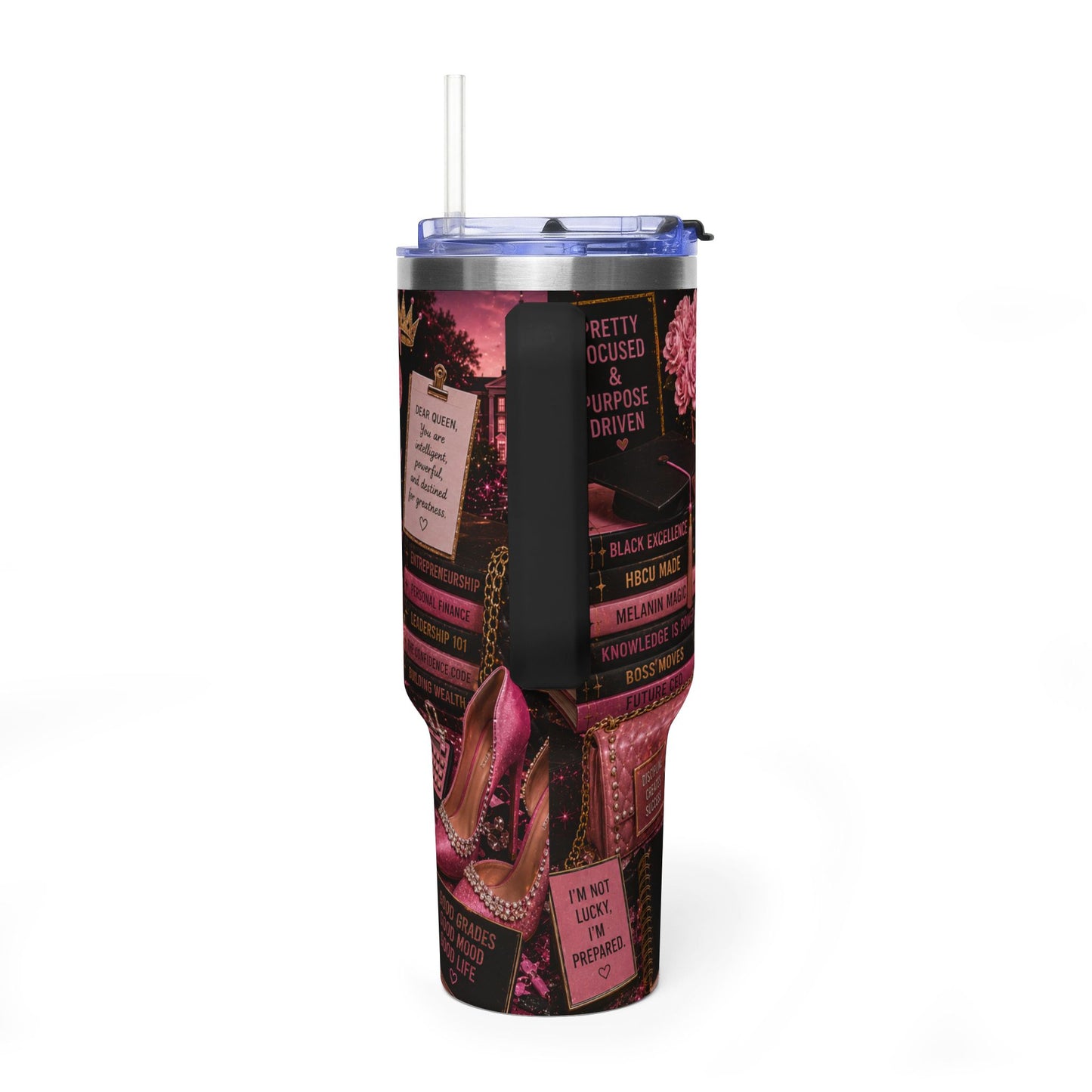Brain & Beauty 40oz Thermal Tumbler with Handle — Inspirational Coffee Travel Mug