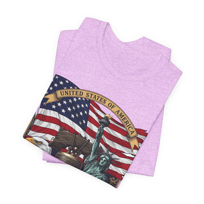 Patriotic 250th Anniversary T-Shirt - Liberty Bell, Bald Eagle & Statue of Liberty