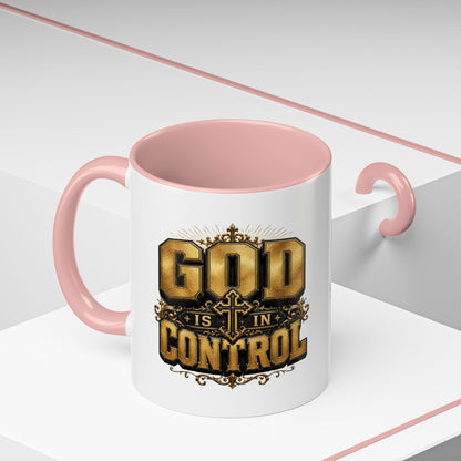 God Is In Control Accent Coffee Mug – Inspirational Christian Religious Coffee Cup