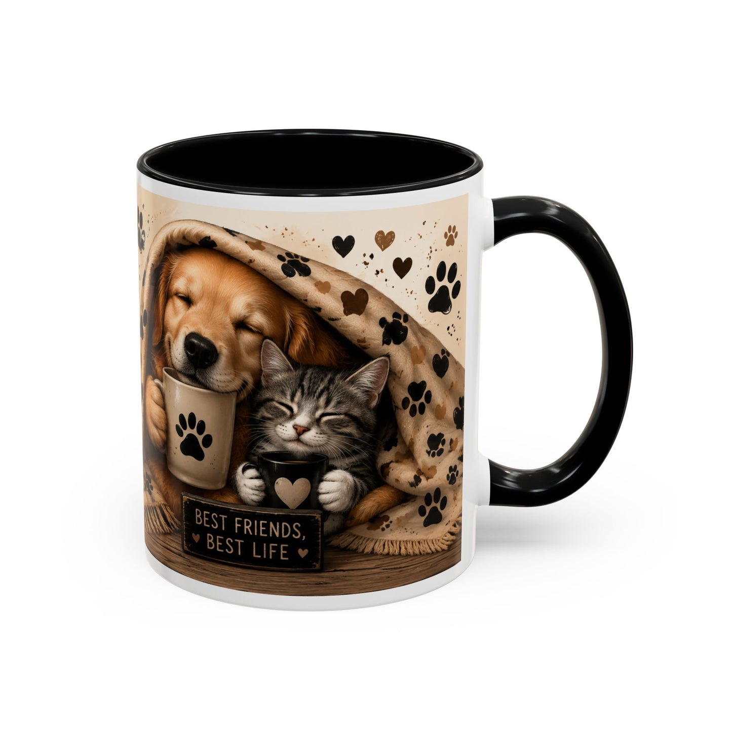 Dog and Cat Coffee Mug – "Best Friends, Best Life" Accent Tea Cup (11/15oz)