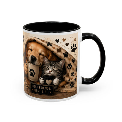 Dog and Cat Coffee Mug – "Best Friends, Best Life" Accent Tea Cup (11/15oz)