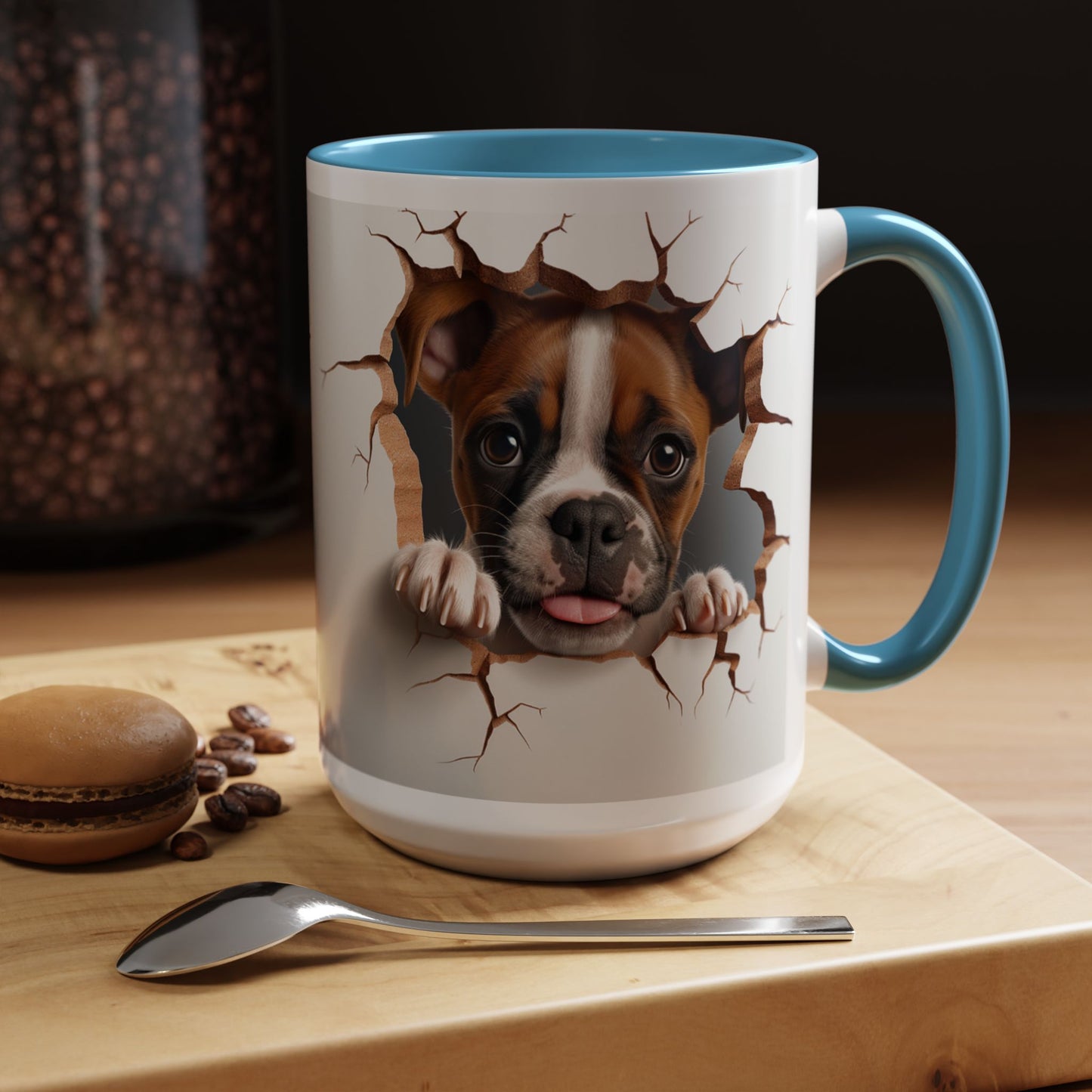 Boxer Puppy Peeking Coffee Mug — Cute Dog 11/15oz Accent Mug