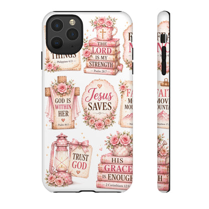 Faith Phone Case — 'Jesus Saves' Floral Christian Scripture iPhone Case