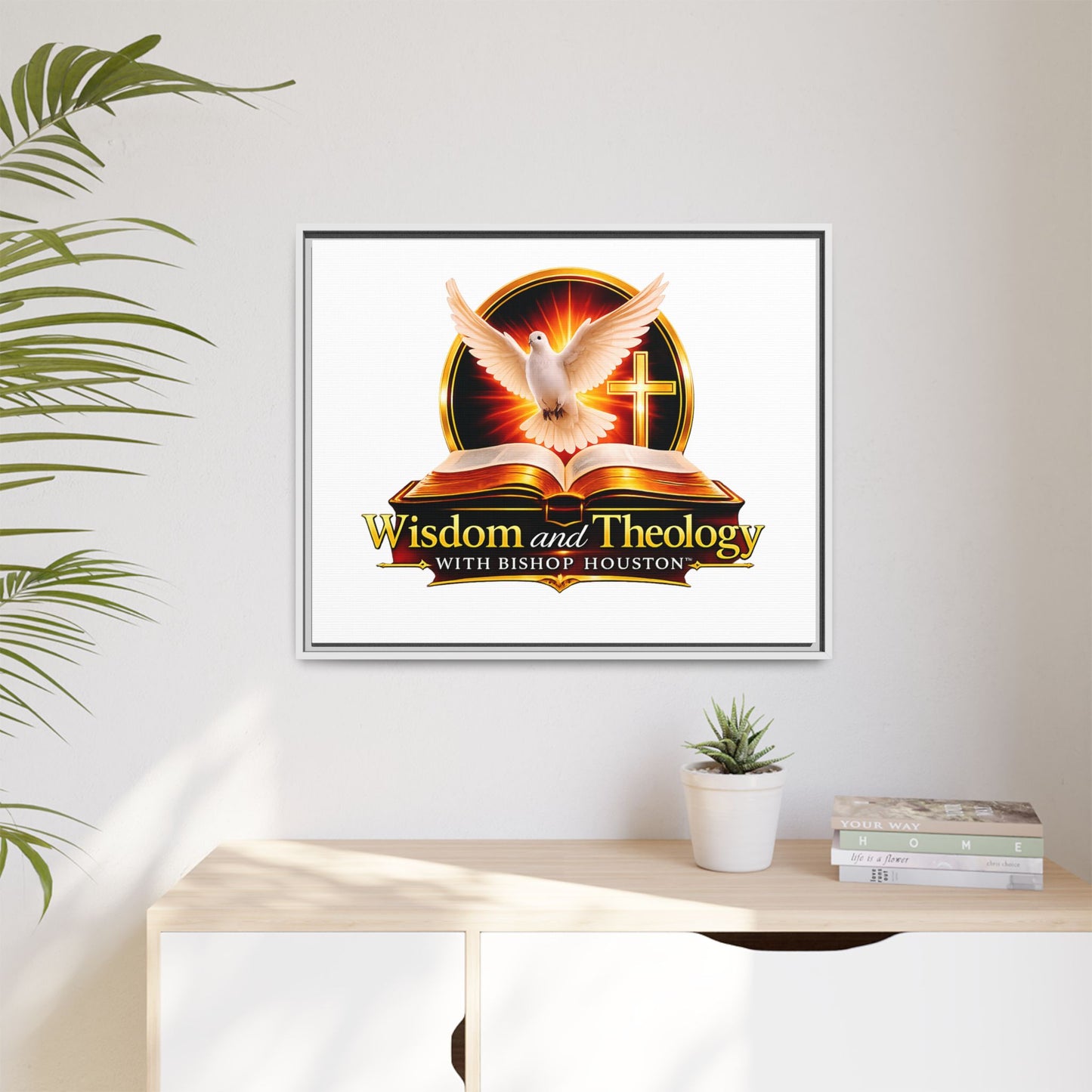 Framed Canvas Print — "Wisdom and Theology" Dove & Bible Wall Art