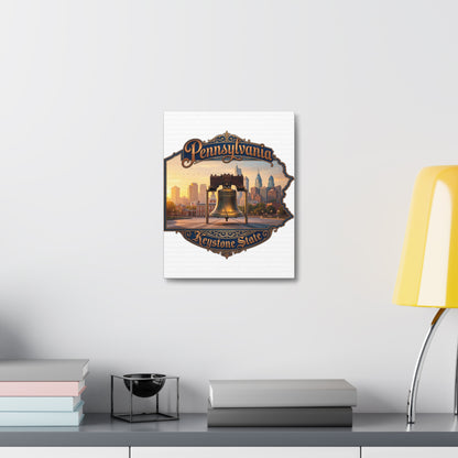 Pennsylvania Keystone State Canvas Wall Art – Liberty Bell & Philadelphia Skyline