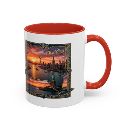 New York Skyline Accent Coffee Mug — Empire State Sunset Scene (11/15oz)