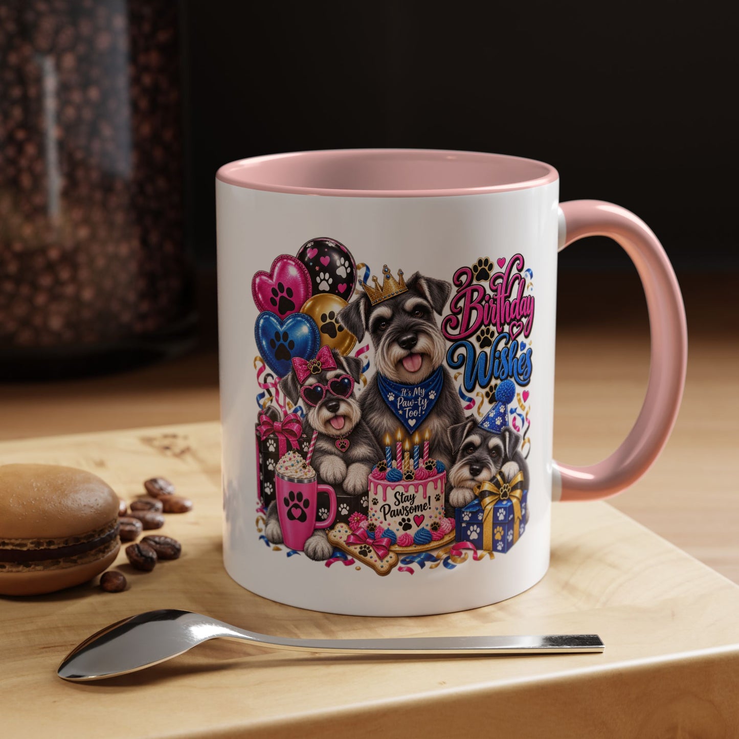 Birthday Wishes Dog Coffee Mug — Cute Paw Print Celebration Mug (11/15oz)