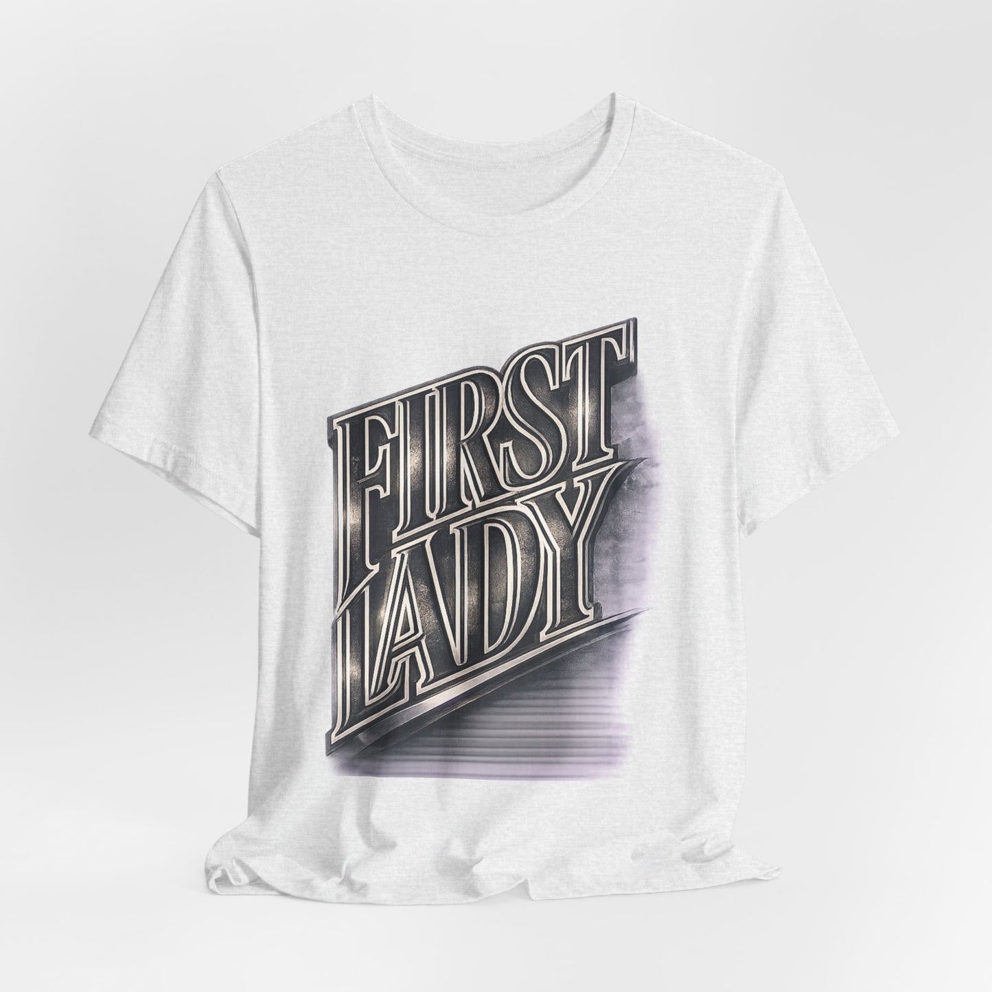 First Lady Graphic Tee — Retro Metallic Script Short Sleeve Shirt