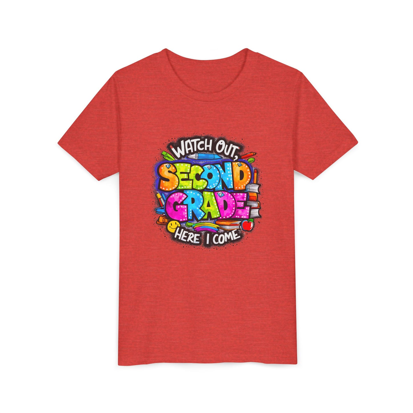 Second Grade Kids Tee - "Watch Out Second Grade Here I Come" Colorful Back-to-School Shirt