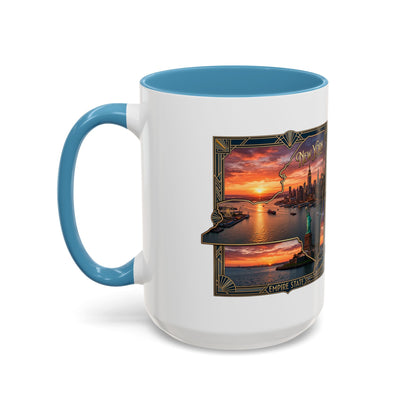 New York Skyline Accent Coffee Mug — Empire State Sunset Scene (11/15oz)