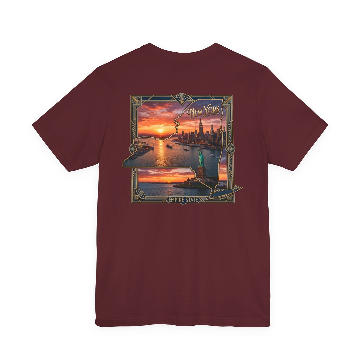 New York Sunset Skyline Tee — Statue of Liberty Vintage Travel T‑Shirt