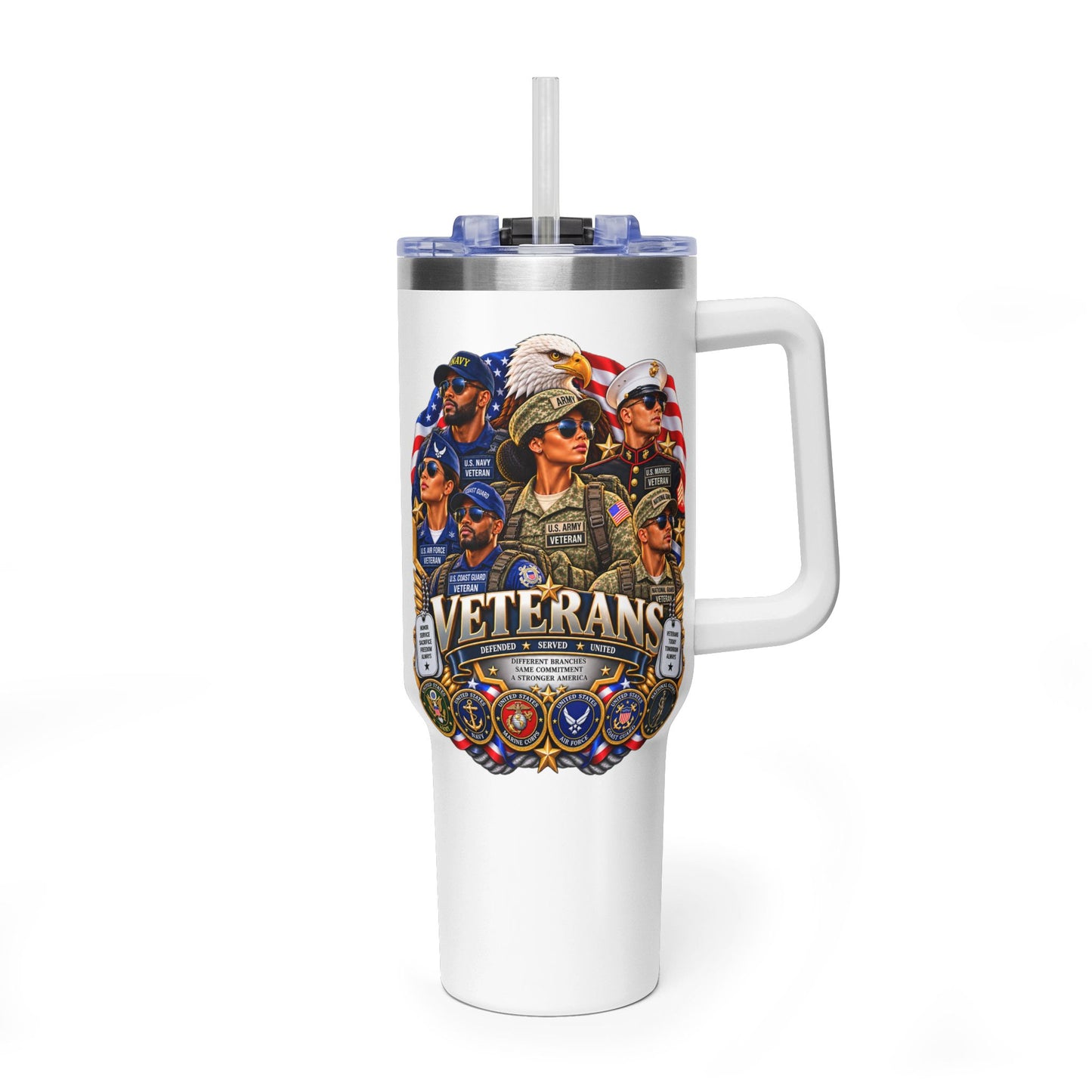 Veteran Tribute 40oz Vacuum Tumbler — Patriotic Military Eagle Design