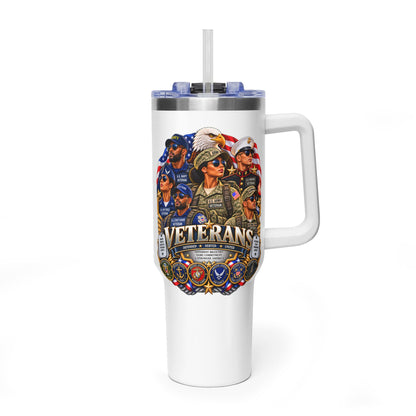 Veteran Tribute 40oz Vacuum Tumbler — Patriotic Military Eagle Design