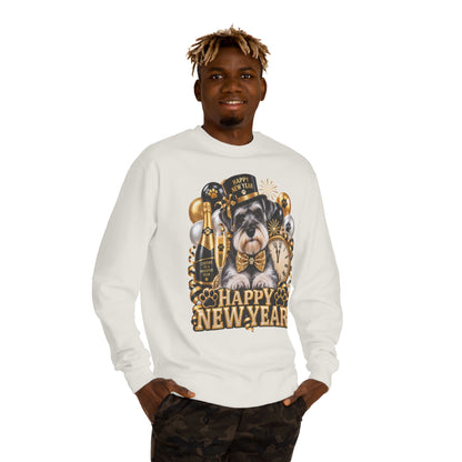 Happy New Year Dog Sweatshirt — Festive Paw Print NYE Crewneck