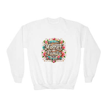 Youth Sweatshirt - "Mother & Family" Floral Quote Crewneck
