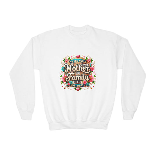 Youth Sweatshirt - "Mother & Family" Floral Quote Crewneck