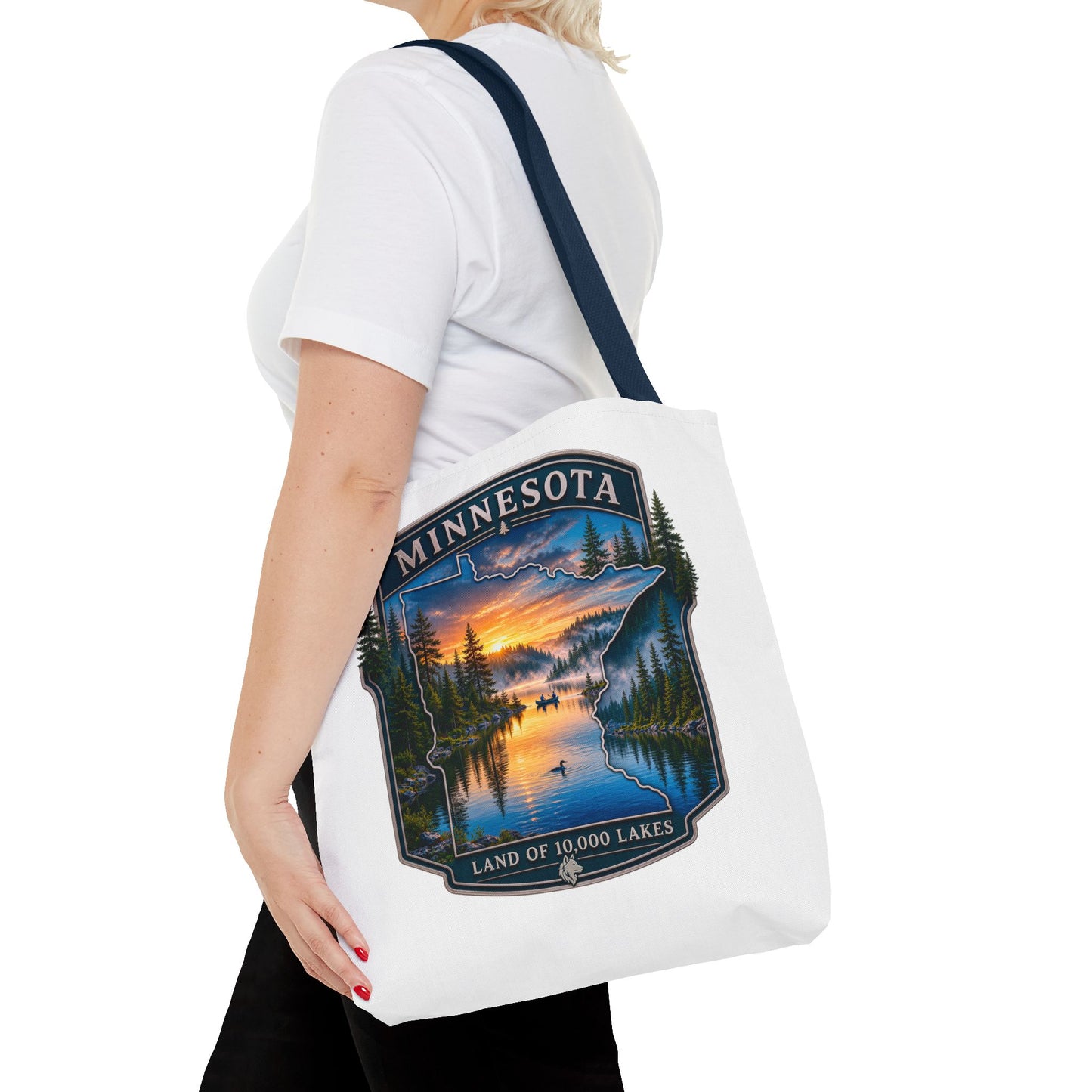 Minnesota Scenic Tote Bag — 'Land of 10,000 Lakes' Sunset Lake Design