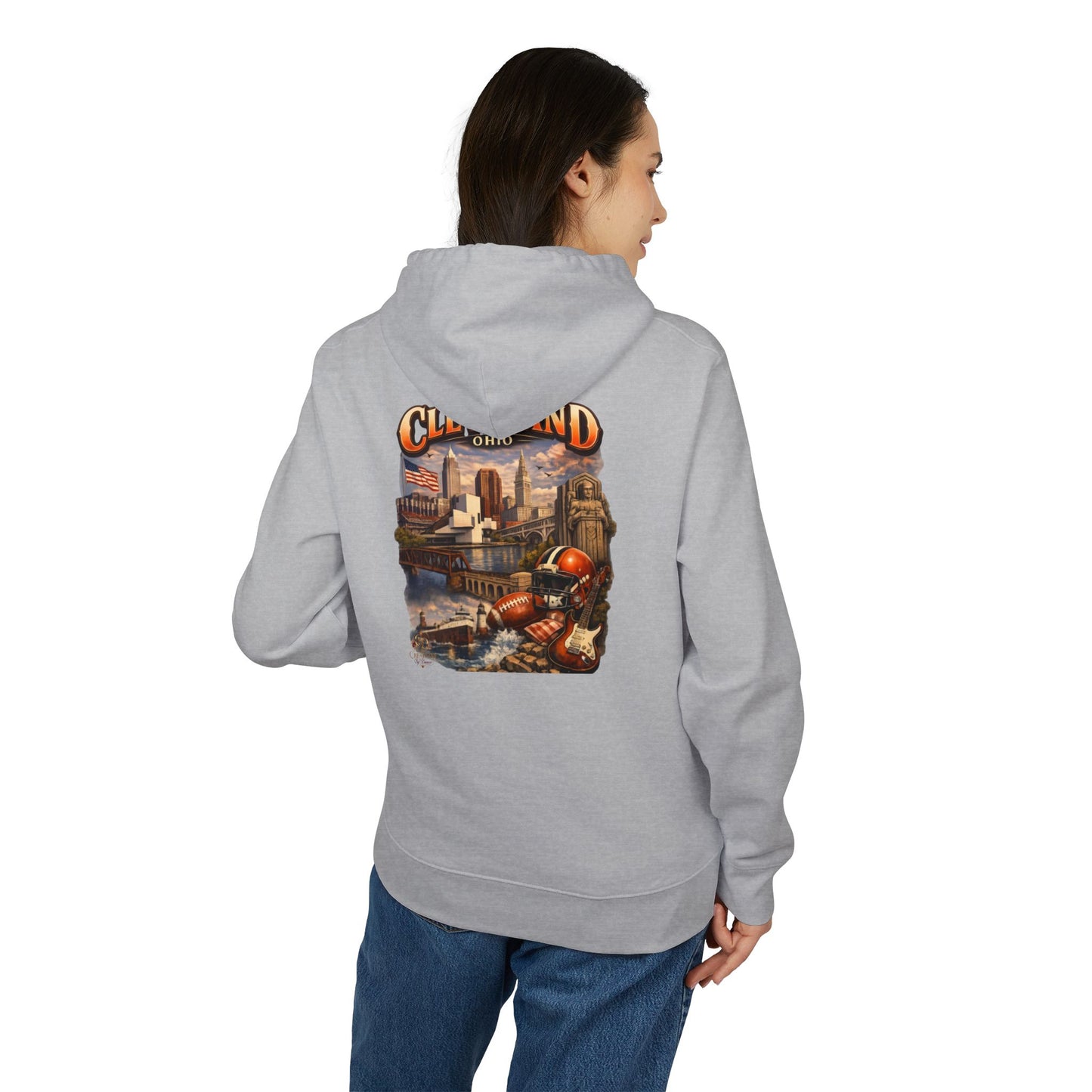 Cleveland Vintage Cityscape Hoodie — Retro Ohio Landmark Pullover