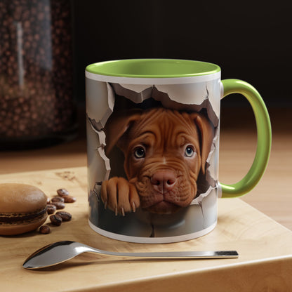 Peekaboo Puppy Accent Coffee Mug — Cute Brown Puppy Breaking Through Design (11/15oz)