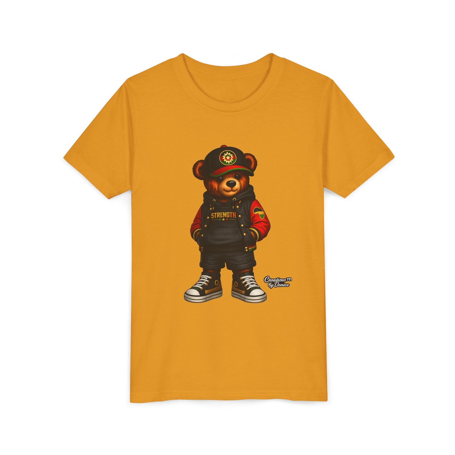 Kids Teddy Bear Streetwear Tee — 'Strength' Graphic Youth T-Shirt