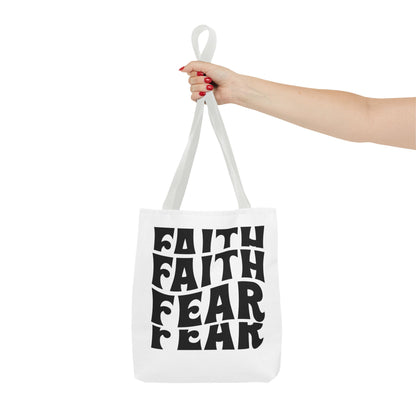 Faith Over Fear Tote Bag – Bold Retro Typography Canvas Tote