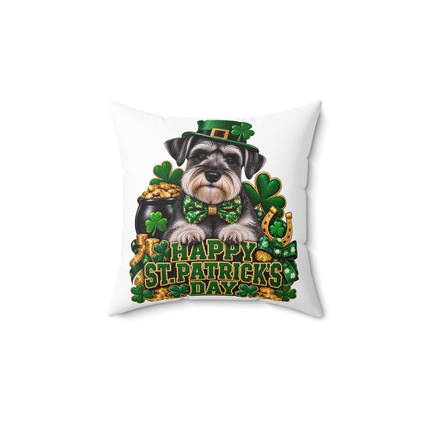 St. Patrick's Schnauzer Pillow — Happy St. Patrick’s Day Decorative Throw Pillow