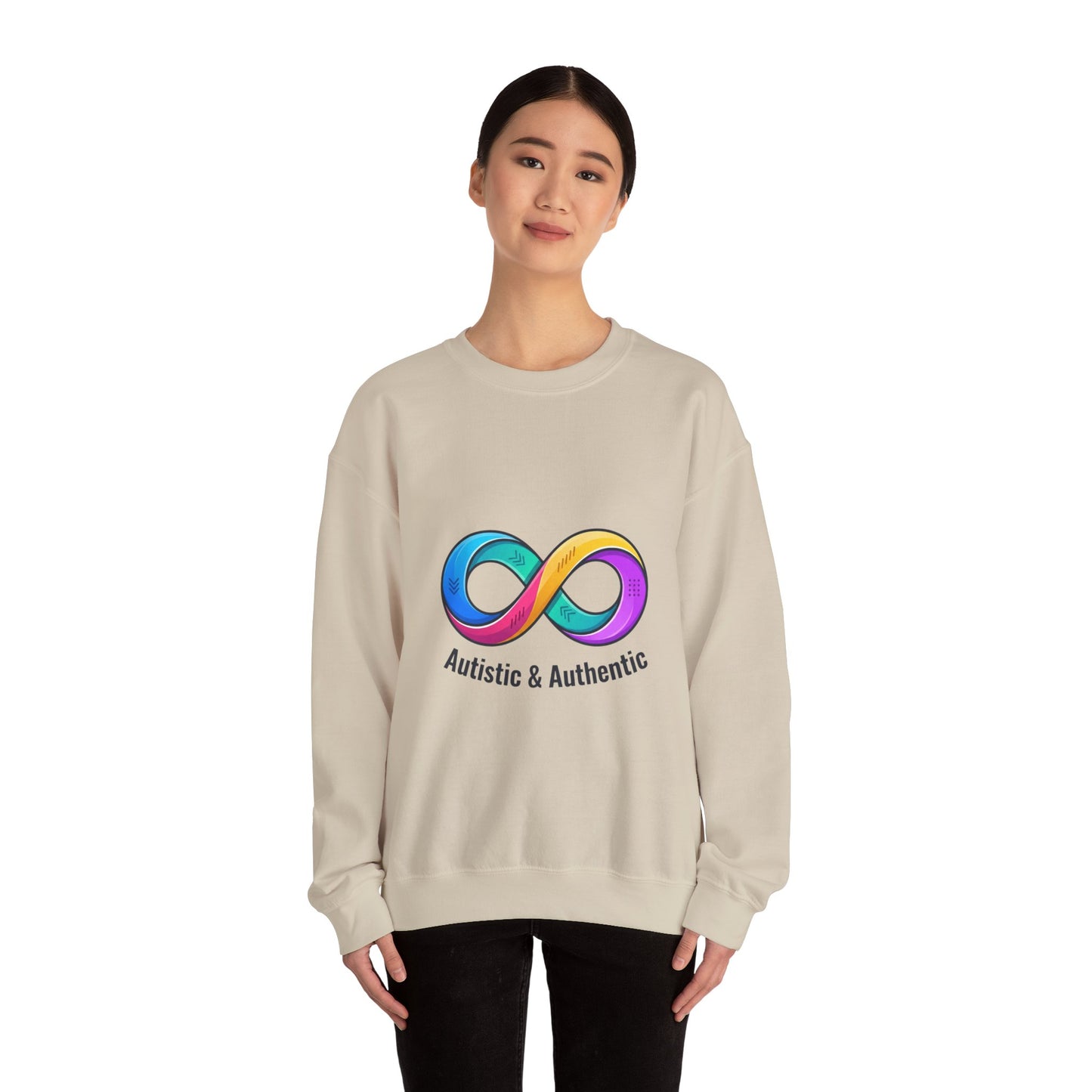 Autistic & Authentic Infinity Crewneck Sweatshirt, Neurodiversity Pride, Affirming