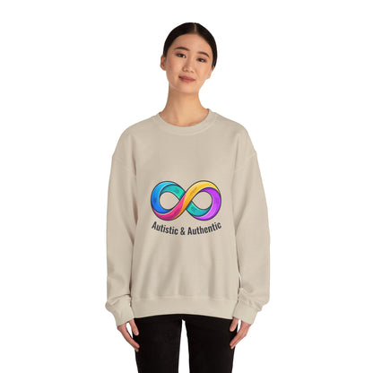 Autistic & Authentic Infinity Crewneck Sweatshirt, Neurodiversity Pride, Affirming