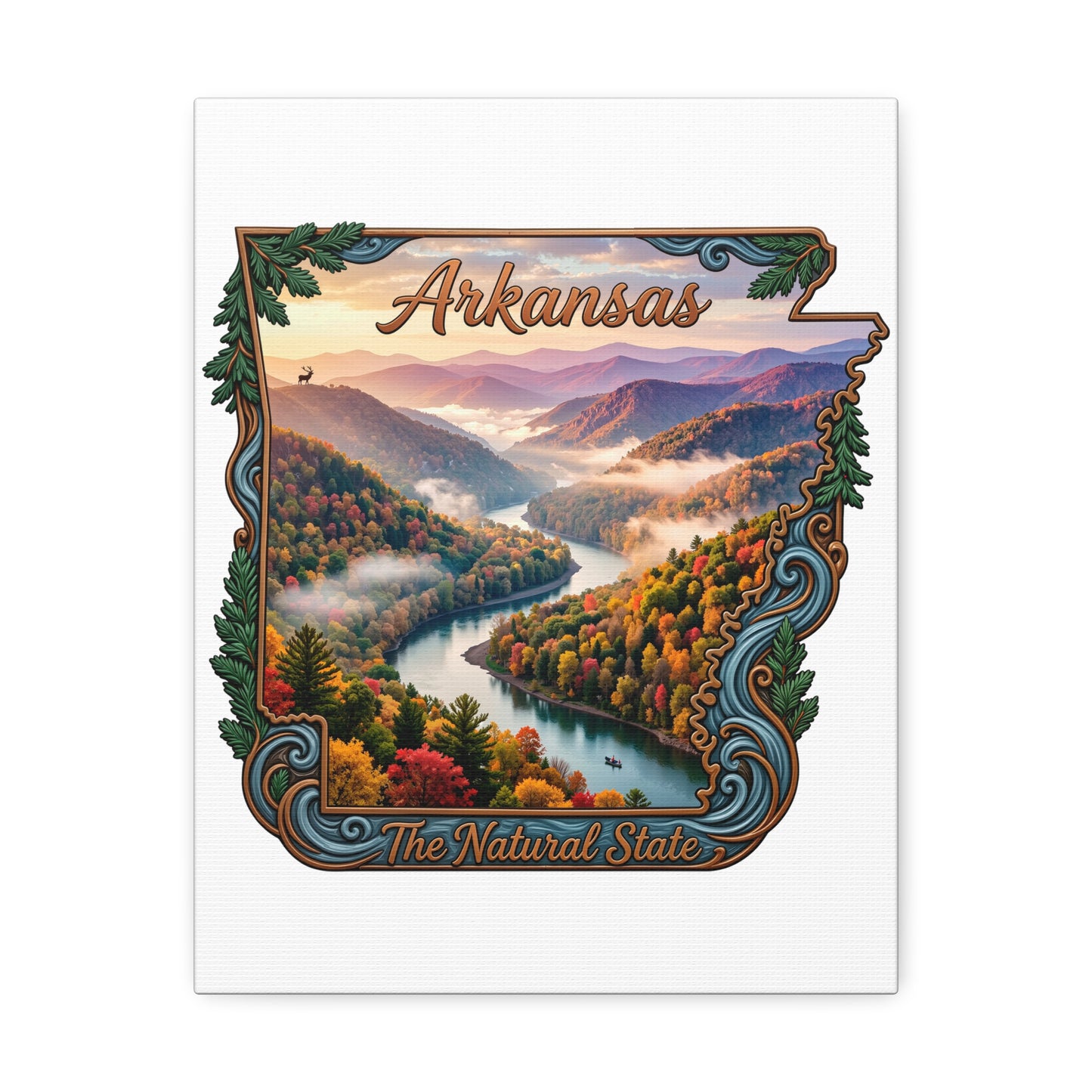 Arkansas Stretched Canvas Wall Art – 'The Natural State' Scenic River Landscape