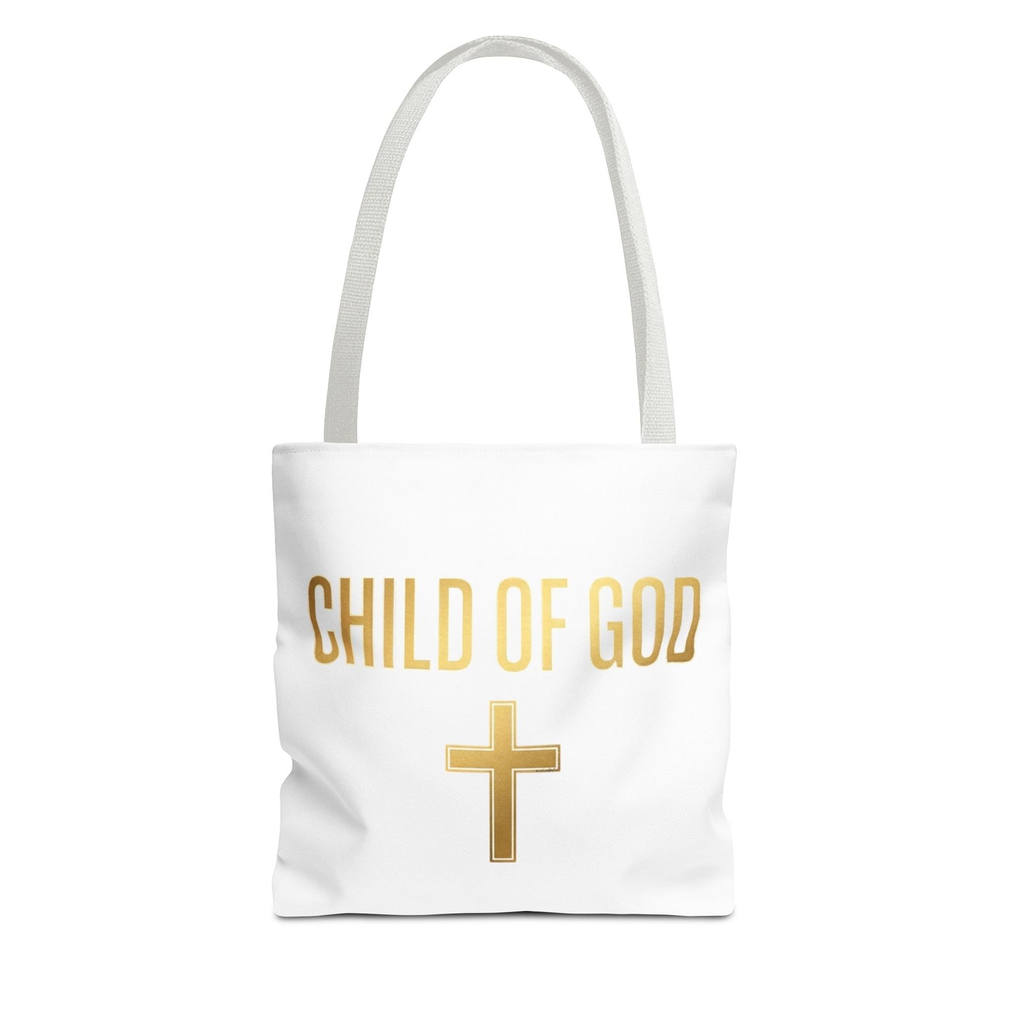 Child of God Tote Bag — Gold Cross Religious Canvas Tote