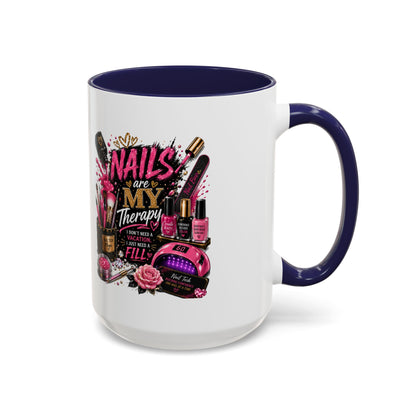 Coffee Mug — "Nails Are My Therapy" Pink Nail Tech Gift