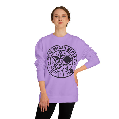 Serve Smash Repeat Crewneck Sweatshirt — Pickleball Player Graphic
