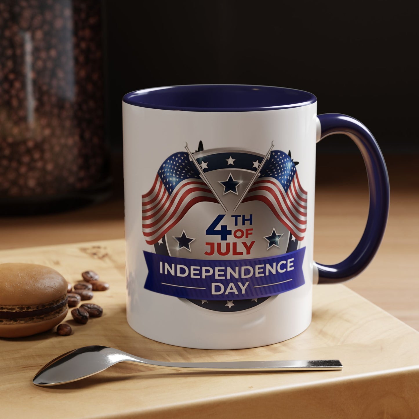 4th of July Independence Day Coffee Mug - Patriotic American Flag Accent