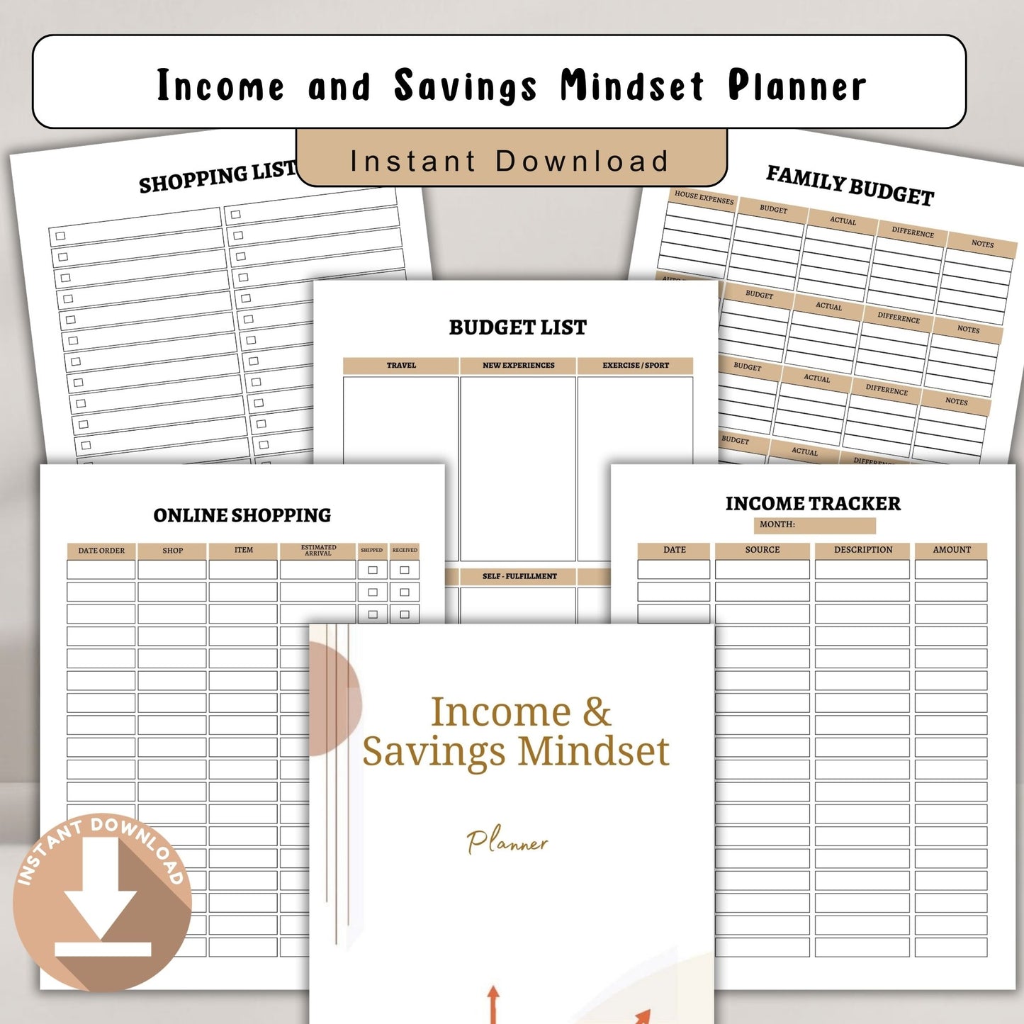 Income & Savings Mindset Planner Printable | Money Growth, Budget & Wealth Building Workbook
