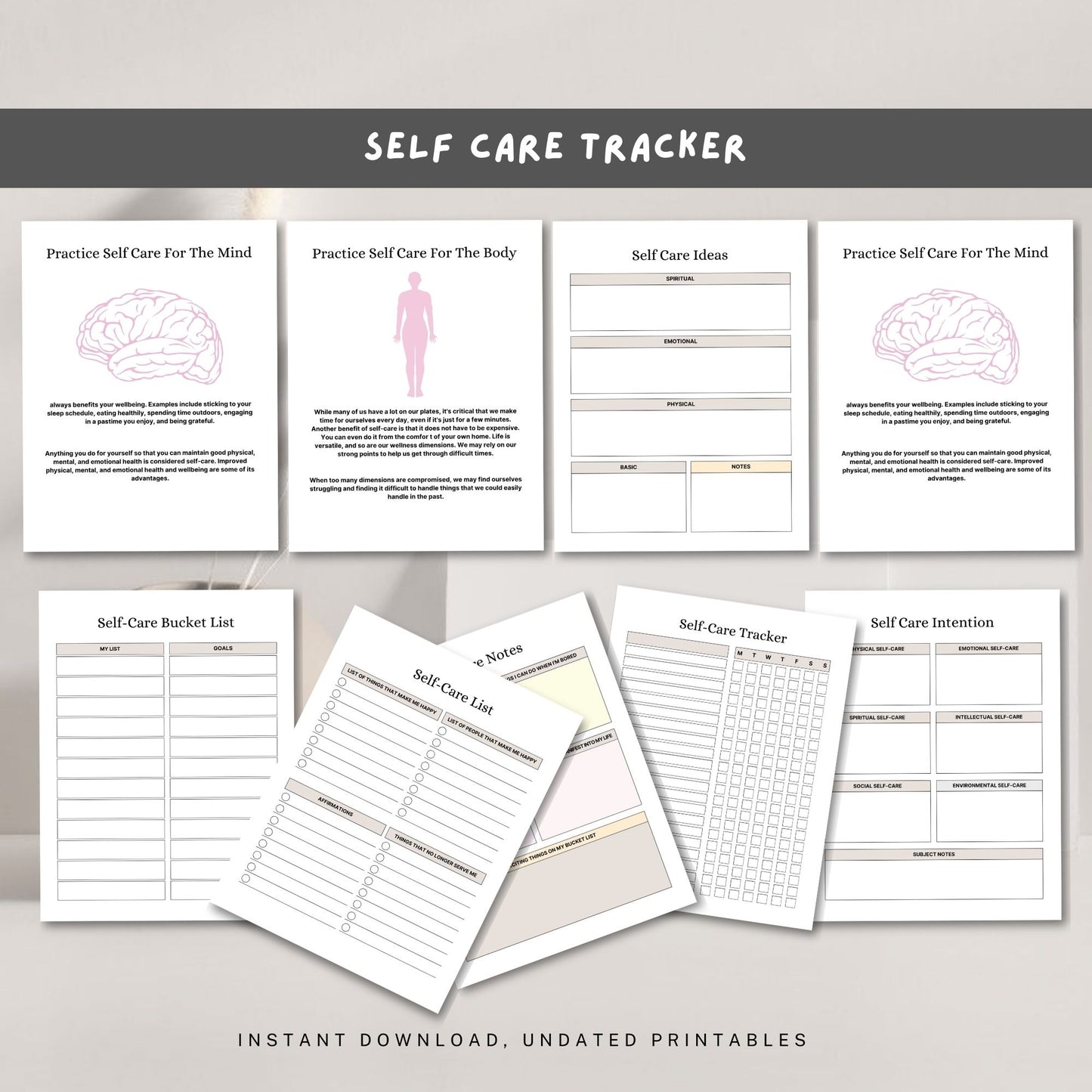 Self Care Tracker Printable | Daily Wellness, Mood & Habit Tracker Planner