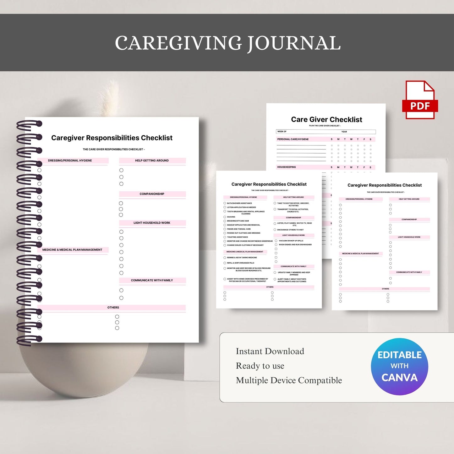 Caregiving Journal Printable | Daily Care Tracker & Health Support Planner