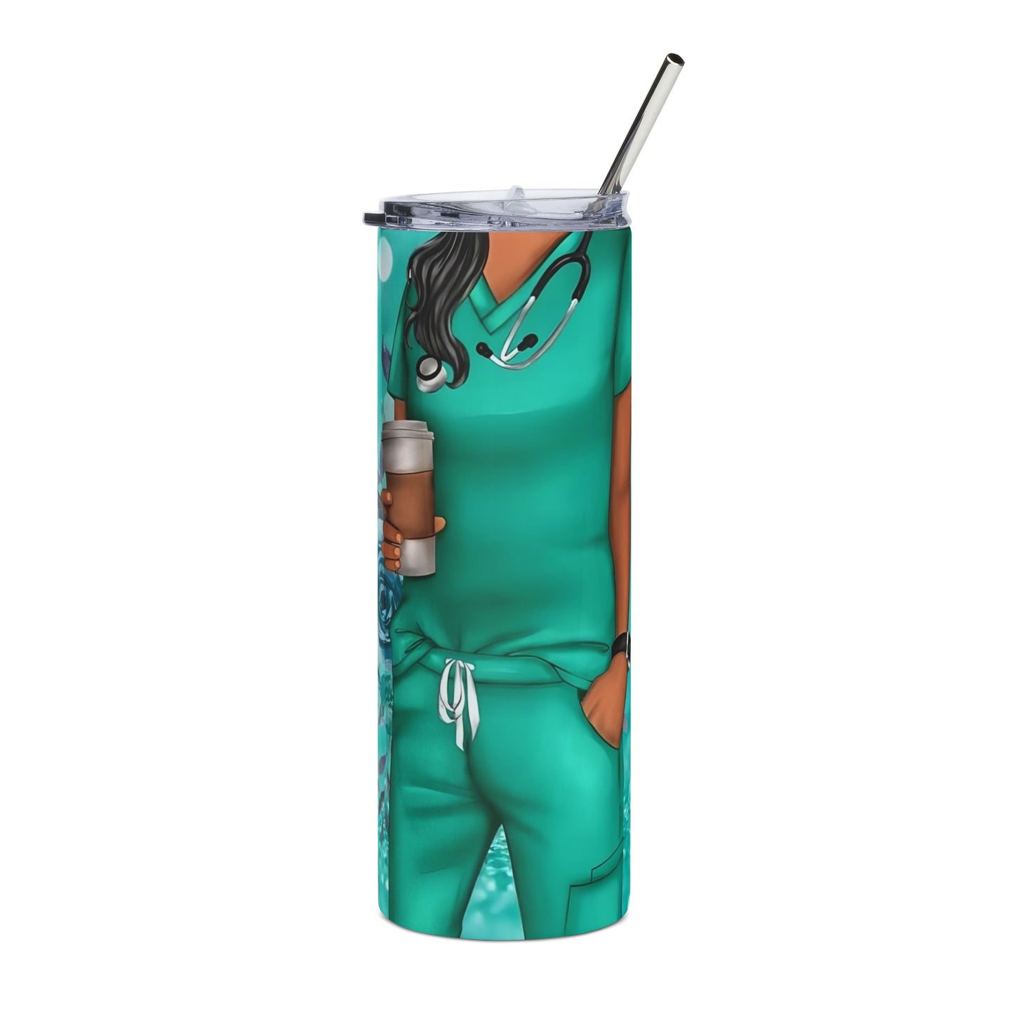 20oz Stainless Steel Tumbler — "Not All Heroes Wear Capes, Some Wear Stethoscopes" (Nurse/Doctor Medical Gift, Teal Floral)