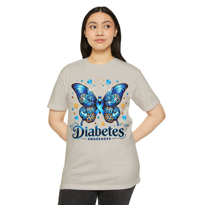 Diabetes Awareness Butterfly T-Shirt — Blue Ribbon Support Tee