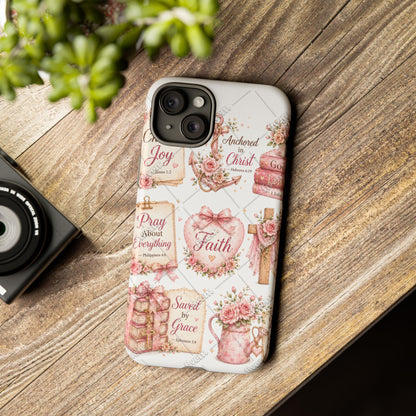 Faith Floral Phone Case – Christian Inspirational Scripture iPhone Cover (Choose Joy, Pray, Faith)