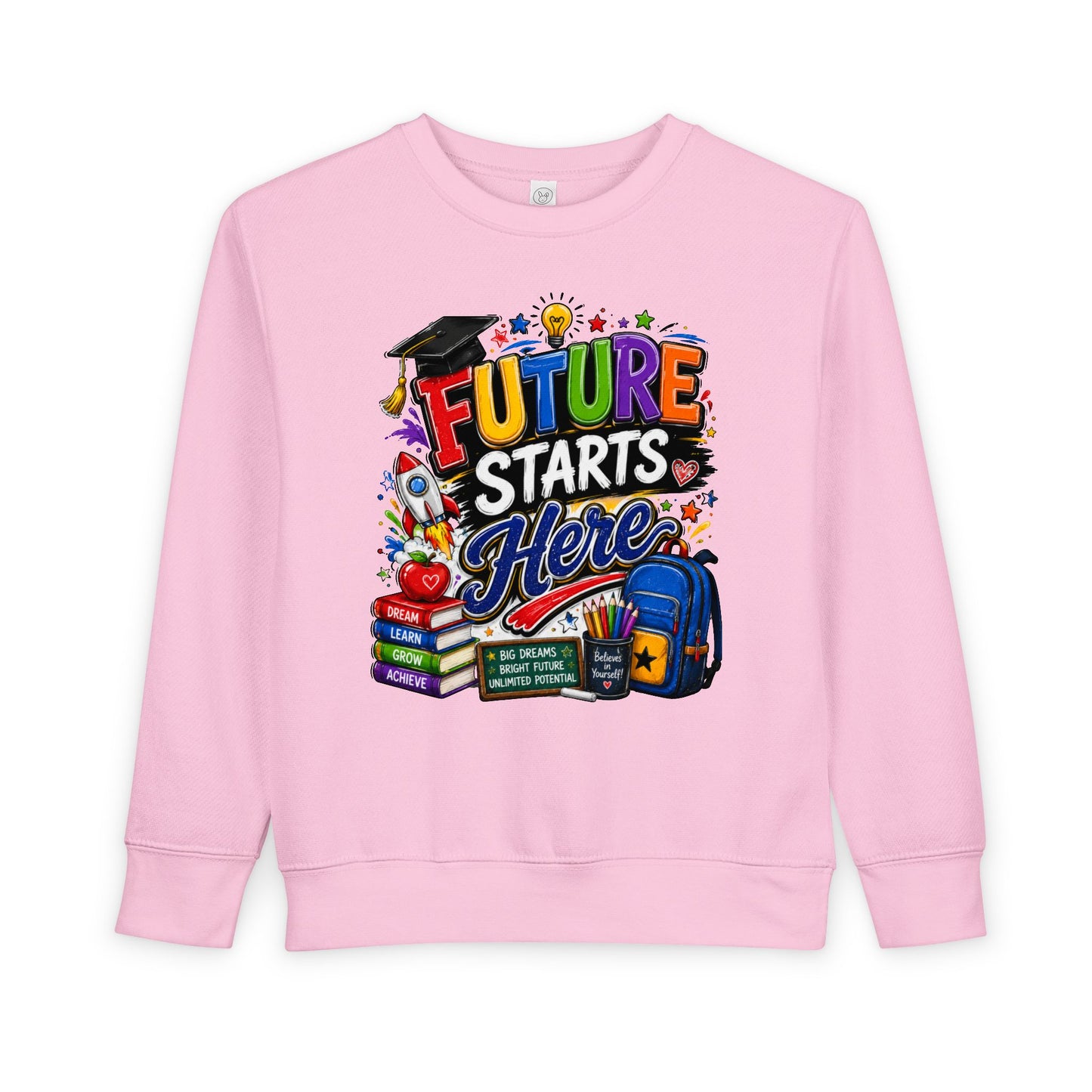 Toddler Sweatshirt — "Future Starts Here" Back-to-School Kids Crewneck